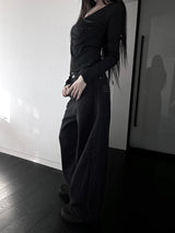 back pocket cross stud wide denim (fleece-lined / 2color)