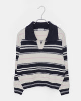 Nobin Stripe Contrast Collar Long Sleeve Knit