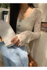 Lace Blue Ribbon Two Piece Long Sleeve Tee