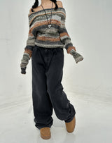(UNISEX/ S-3XL) BALLOON DARK BLUE WIDE HAREM UNISEX PANTS