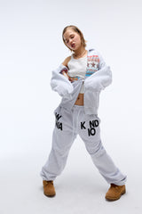 Sound wave artwork damage washing hoodie zip-up (Melange)