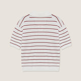 CROPPED STRIPE KNITTED POLO SHIRT (WHITE)