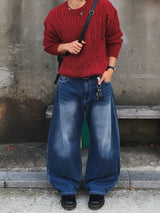 Lea Blue Curved Wide Pants (Deep Blue)