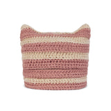 Square Label Stripe Crochet Beanie / Pink