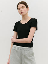 NUBASIC レース リブ Tシャツ ブラック