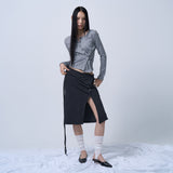 SIDE BUTTON POINT KNIT CARDIGAN (MELANGE GRAY)