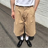 ワイドコットンプリーツバミューダショーツ ベージュ