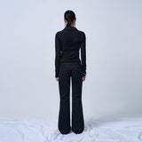 LOW-RISE TWO BUTTON BOOTS CUT PANTS (BLACK)