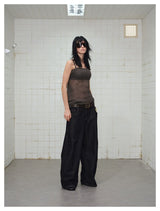 Ethnic Pattern Curved Washed Denim Pants