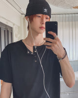 ネビショルダースナップヘンリーネックショートスリーブTシャツ