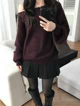 アンゴラオフショルダーニットウェア (3 colors)