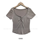 [U-BASIC] スローボタンVネック半袖Tシャツ