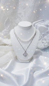 [NMIXX ジウ Necklace] ルナ ブロッサム レイヤード ネックレス - Silver color