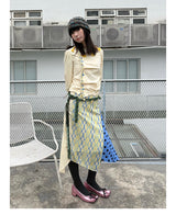UnsocialNight春夏新作オリジナルデザインかわいい三つ編みパッチワークシャツ
