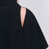 バックカットアウトリネンシャツ(Black)