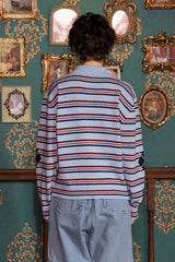 STRIPE LOGO KNIT POLO SHIRT / SKY BLUE