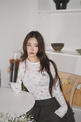 Print Cotton Bow Round Long Sleeve Tee