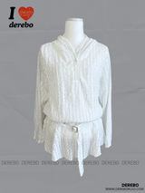 White Hood Pullover Belt One-Piece Dress Top