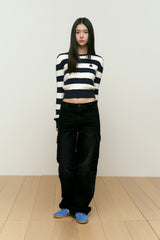 VINTAGE CARGO WIDE-FIT DENIM PANTS [BLACK]