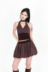 ROSY CHECK BALLOON SKIRT