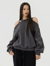 カットアウトホルターネックスウェットロングTシャツ, チャコール