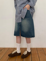 Sapney Incision Denim Midi Skirt