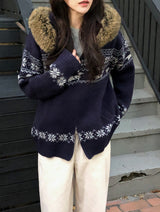 Nordic Fur Hood Knit Zip-up (2color)