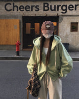 [Bellied made/Overfit] モーブニングカラーブロッキング2ウェイフード付きジップアップ