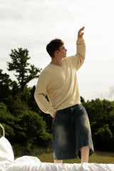 Retro Pattern V-Neck Knitwear - Ivory