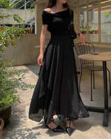 Kun chiffon layered unbalance wrap skirt