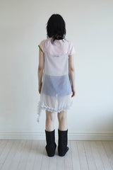 アシンメトリースリーブビーチTシャツ PINK/GREEN