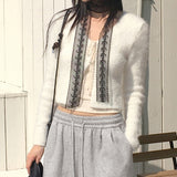 Lupun Angora fur slit button V-neck cardigan