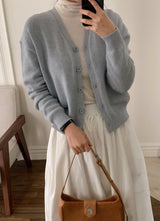 Pastel V-neck Alpaca Wool Cardigan (12color)