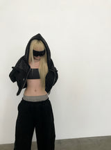 [FLEECE]クリスタルドットクロップドフードジップアップ