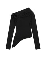 One Shoulder Draped Jersey Top _ BLACK