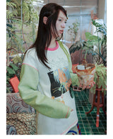 UnsocialNight original design autumn and winter light green cute イラストプリントハーフスカート female