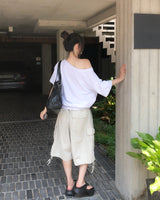 Witty Off-shoulder Short-sleeve Sweatshirt