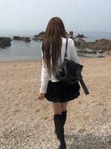 Dou Lace Tiered Banding Mini Skirt