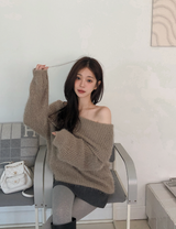 Fine Boucle Off Shoulder Loose Knit (5color)