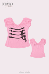 Rope Mint Shirring Off-Shoulder Short Sleeve T-Shirt