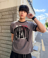Untitled Drip Applique Ringer Crop Short Sleeve Charcoal