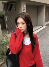 Dot Crop Three Quarter Sleeve T-Shirt (4color)