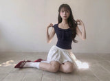 [♡MADE♡] blit ribbon top + cotton if frill sk set
