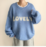 Mona Lovely Lettering Embroidery Loose Fit Round Knit