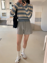カシミヤケーブルボーダースキッパーニット (4color)