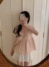 #PR Chiffon シャーリング半袖ブラウス (3color)