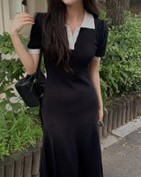 Pint coloring collar long dress