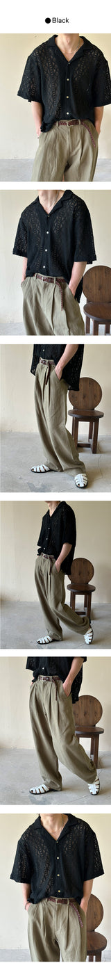[UNISEX] Fabric see through open kara shirts (2color)