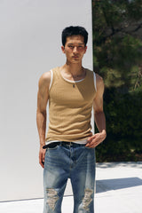 High ribbed logo sleeveless(Mustard)