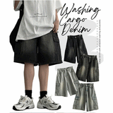 [S~XL] Romber Washing Cargo Denim Shorts